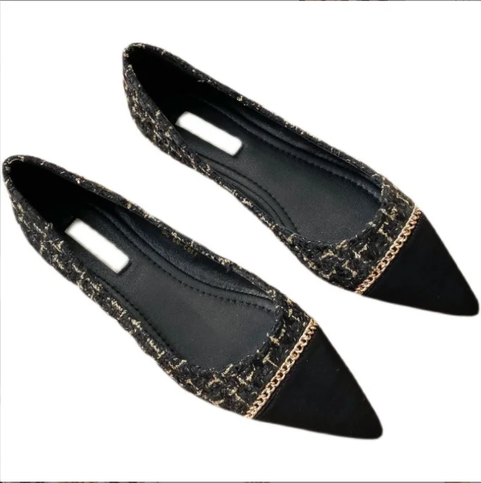 New spring and autumn woolen pointed toe small fragrance flat shoes for women 333