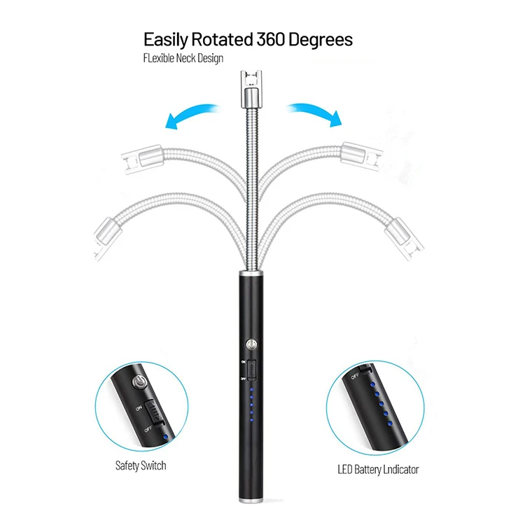  Плазменная дуговая USB Зажигалка с длинным горлом перезаряжаемая ветрозащитная беспламенная для свечей гриль приготовления пищи кемпинга пешего