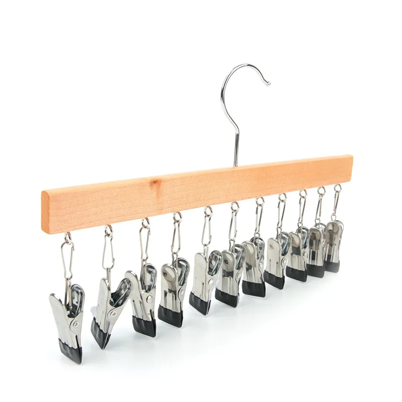 Factory price multifunctional save space Legging socks and hat organizer wooden clothes hangers with clips