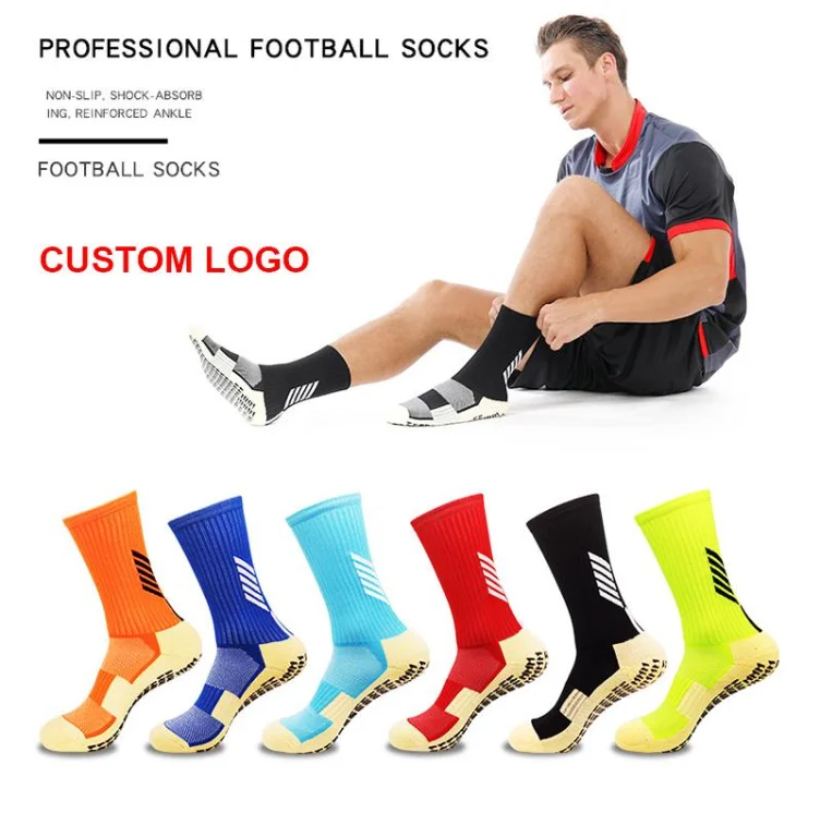 custom logo nylon football scrunch sport anti slip nylon crew men soccer grip socks
