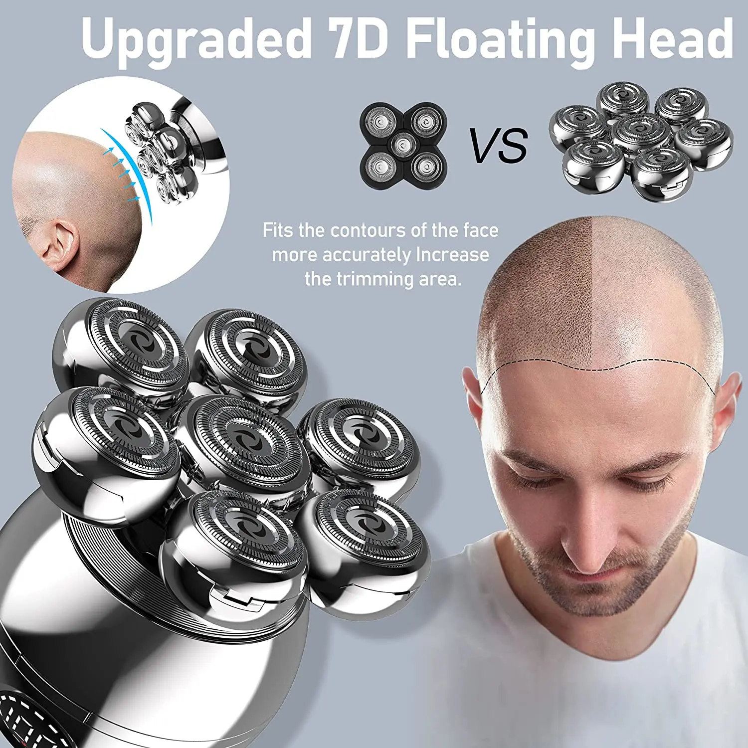 7D 5-в-1 электрическая головки бритвы для мужчин лысый современный дизайн печатающая головка бритва электрическая Мужская уход комплект беспроводной зарядной системой