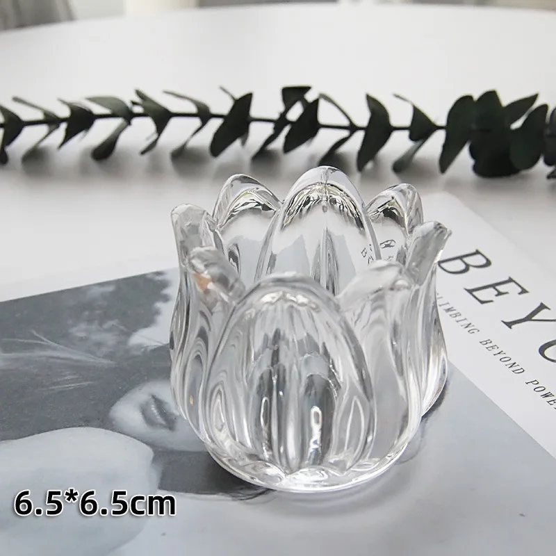 Customized tulip shaped transparent amber vintage glass scented candle holder INS style for wholesale candle vessels