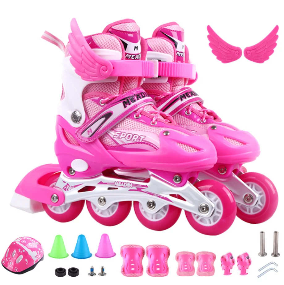 Wholesale Unisex Kids Glitter Flashing Patines 4 Wheels Inline Skate Roller Shoes