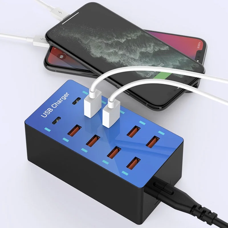 10 Port USB Hub Powered for Multiple USB Port Hub USB Splitter Hub with 5V 2.4A Power Adapter LEDs