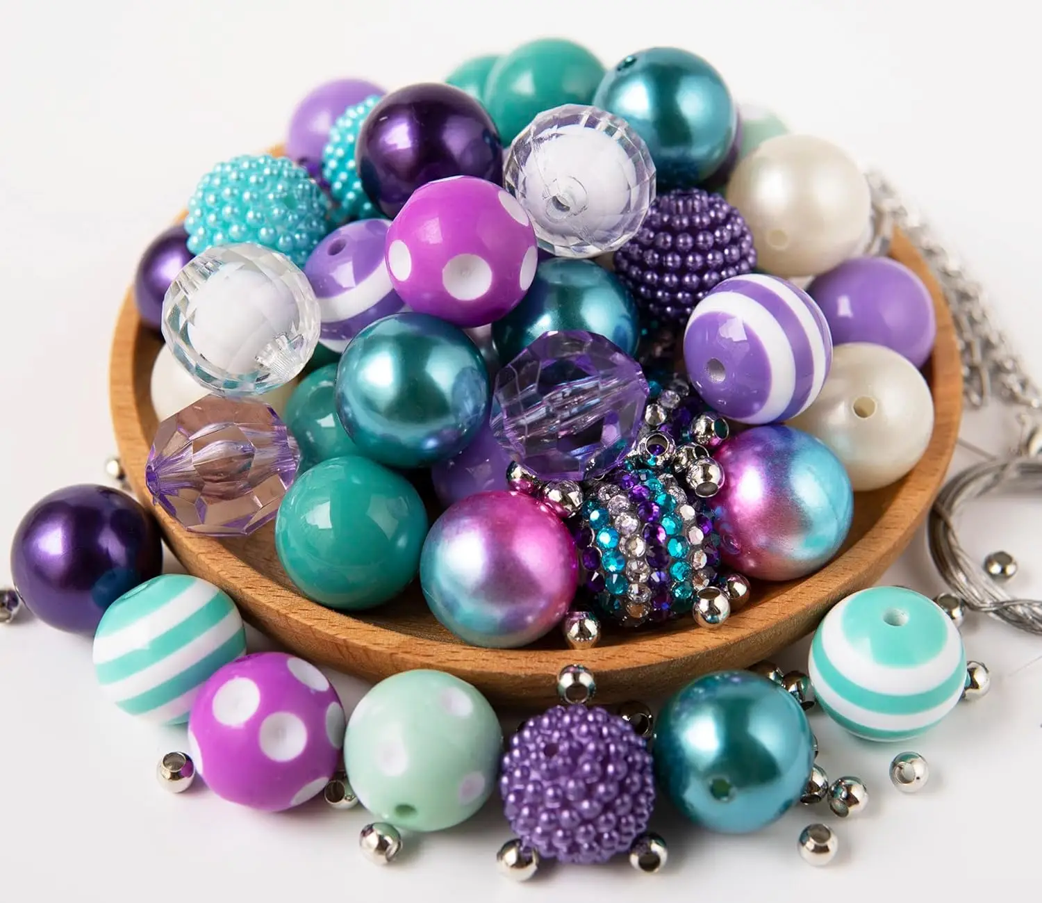 Rawmand 50PCS 20mm Ocean Theme Bubblegum Beads for Jewelry Making Acrylic Beads Resin Rhinestone Beads for Pen DIY