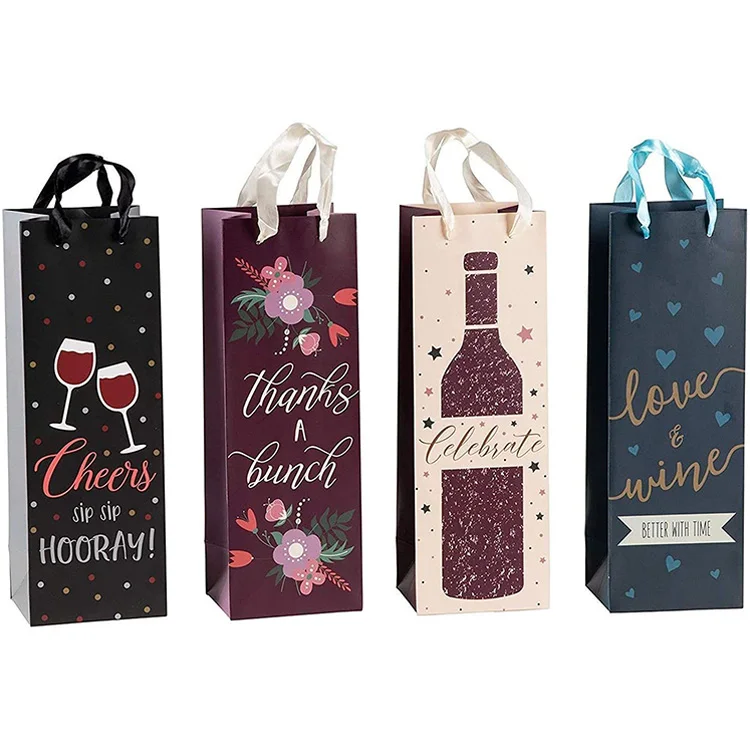 New Design Retail Eco Friendly Luxury Recycled Custom Logo Printing Cardboard Brown Kraft Paper Wine Bags for Champagne Bottle