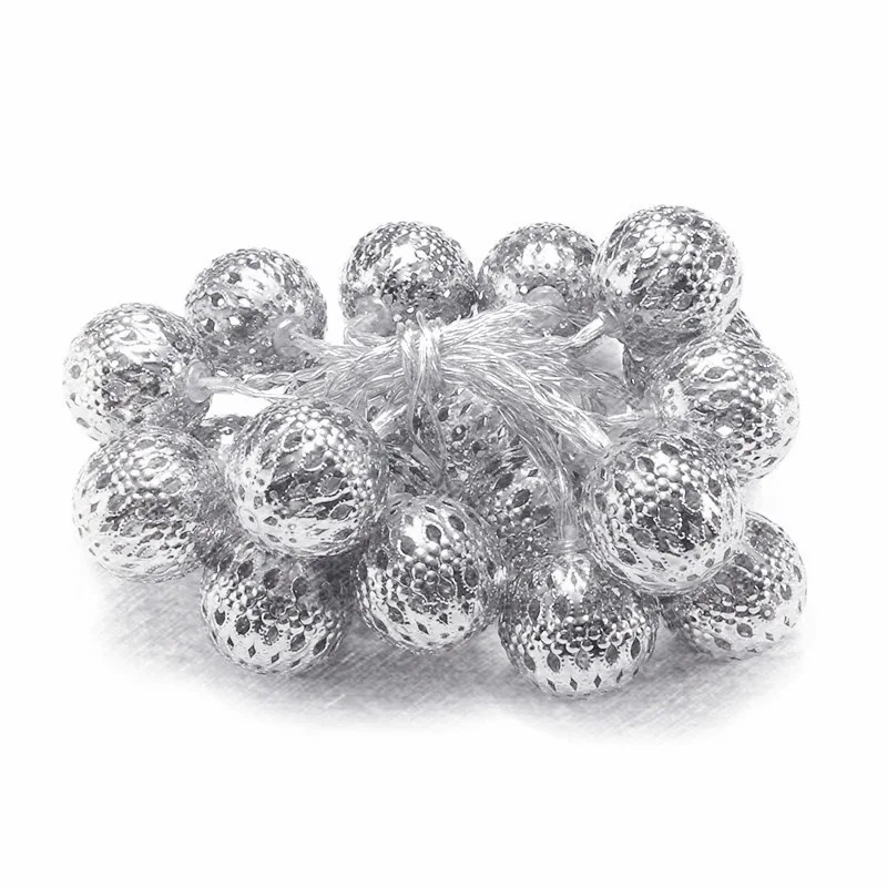 Globe Moroccan Ornament Silver Wire Metal Ball LED Chain Fairy String Light