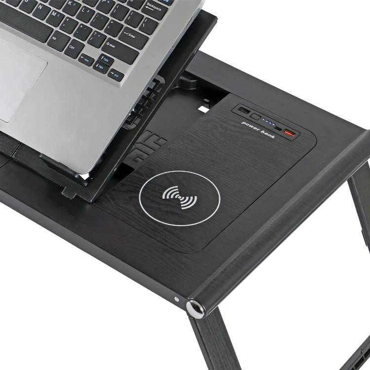 hot sell Built-in power bank  laptop table with 15W fast wireless charger for bed sofa outdoor