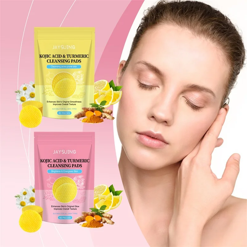 Private label face scrub exfoliating toner glow whitening skin brightens turmeric kojic acid cosmetic exfoliating cleansing pads