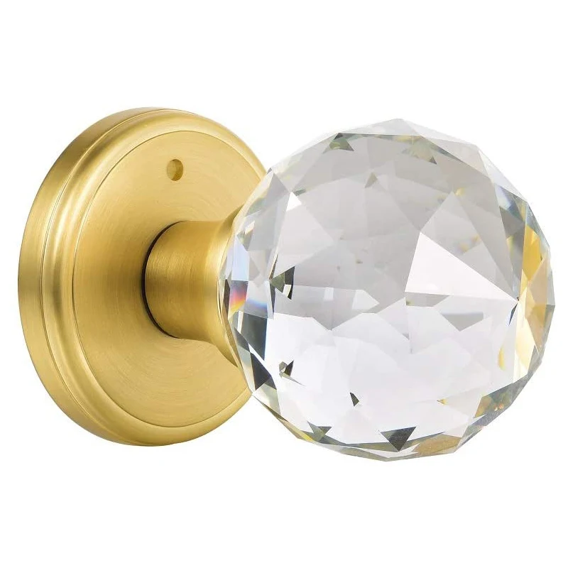 Satin Brass Crystal Glass Door Knobs Interior with Lock Privacy Bathroom Bedroom Gold Door Knobs Door Lock