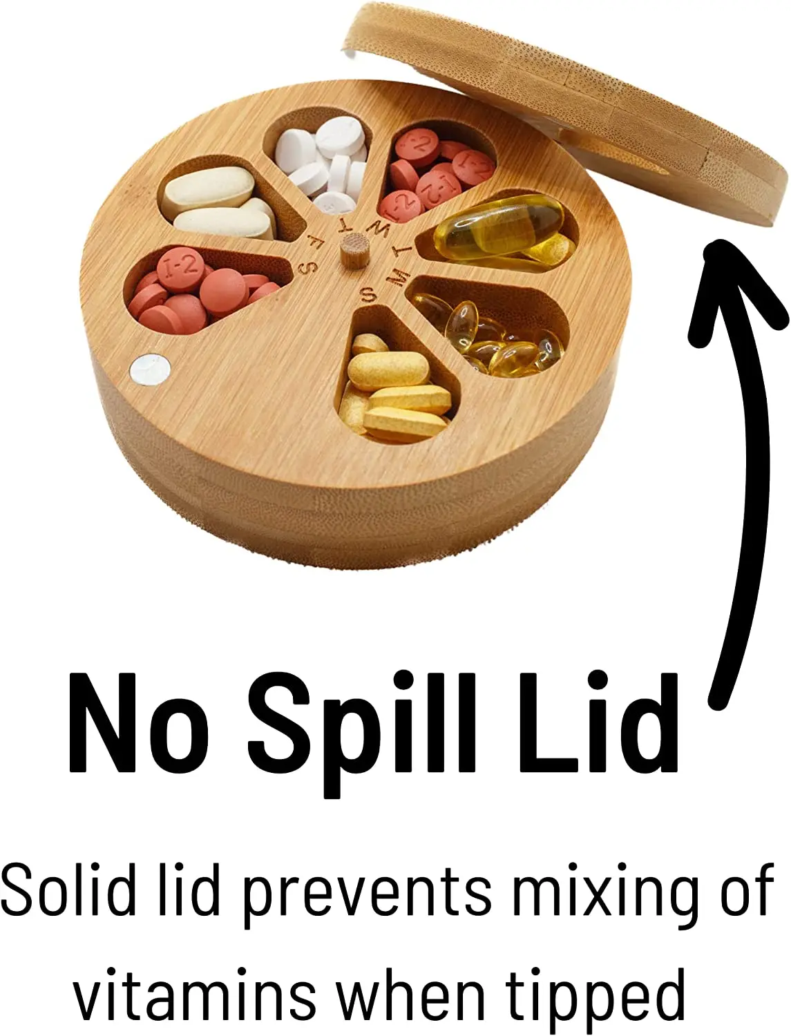 7-day Tablet Storage Box Vitamin Pills and supplements Bamboo weekly pill box