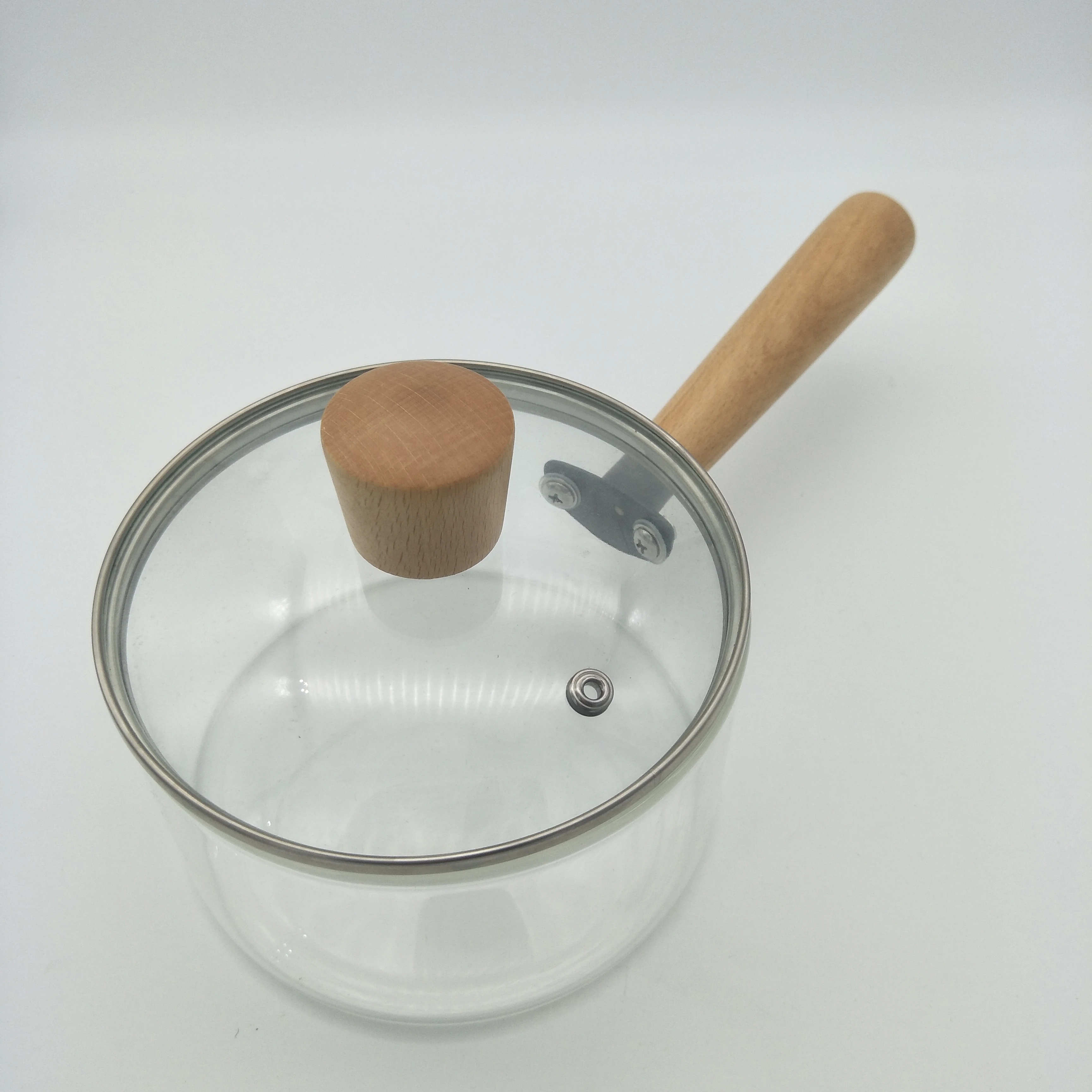 Top Sales Glass Pot Lid Clear Glass Cookware Set Cooking Pot with Wood Long Handle