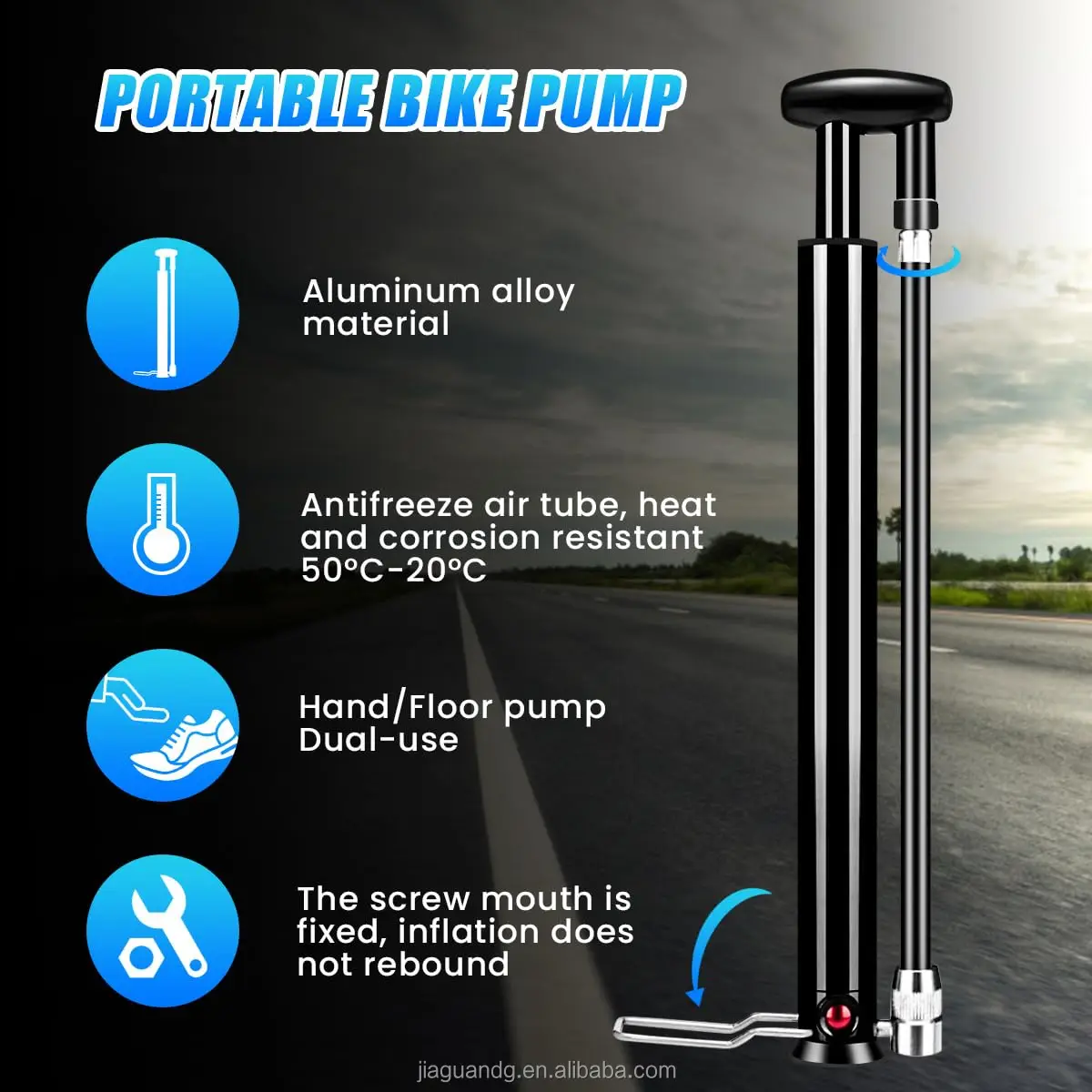 Portable Custom Tire Pump Aluminum Bicycle Air Floor Pump Inflator For Cycling Frame Bike Foot Air Pump