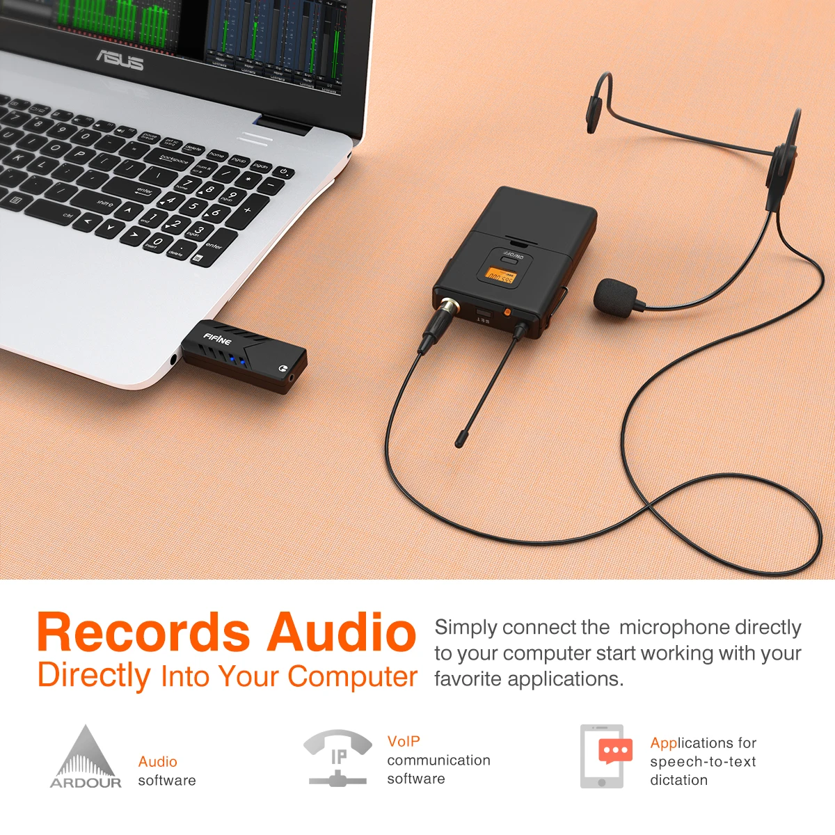 FIFINE Wholesale Cordless Microphone With Receiver K031B Condenser Microphone Capsule Electret Condenser Microphone