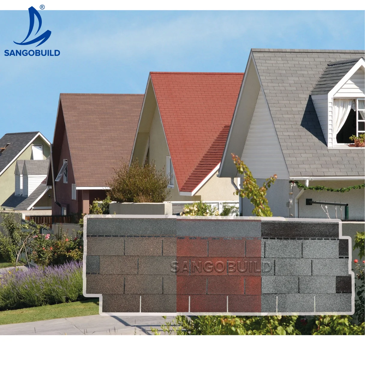 Algae Resistance Architectural Roofing Material Bitumen Asphalt Shingles Decorative 3 Tab Roof Tiles for Asia Market