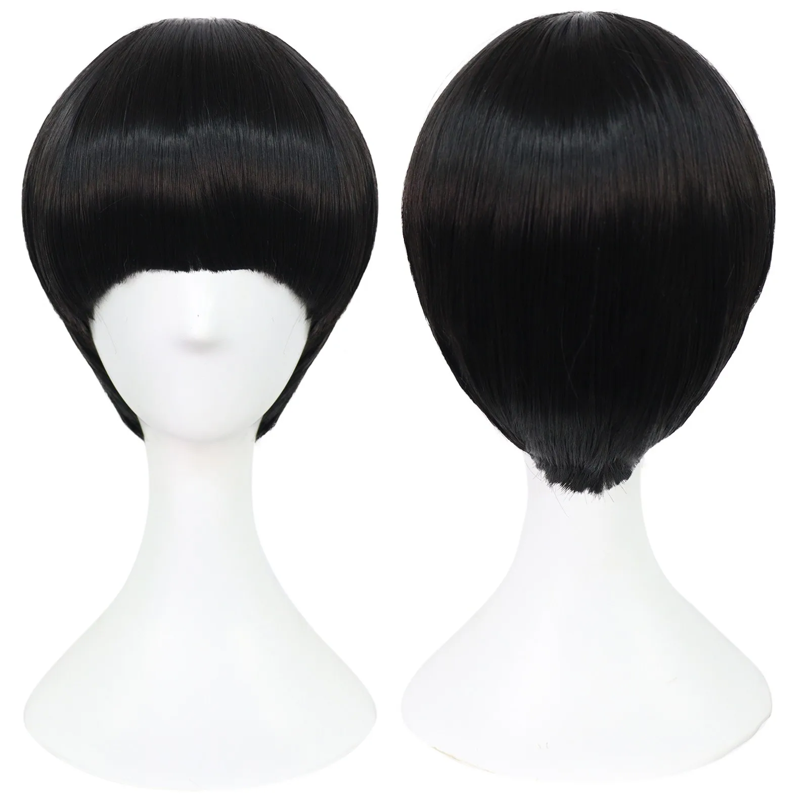 Black Short Spock Cosplay Wig 1960s Men Synthetic Bowl Cut Mushroom Hair Wigs for Anime Costume Halloween Party