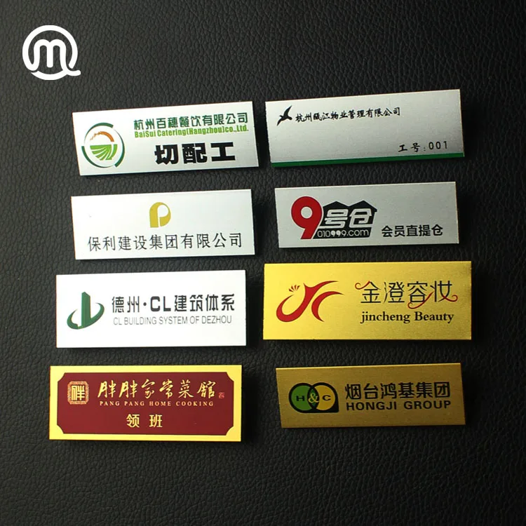 
design your own engraved LOGO or printed metal name tags with small metal cover 