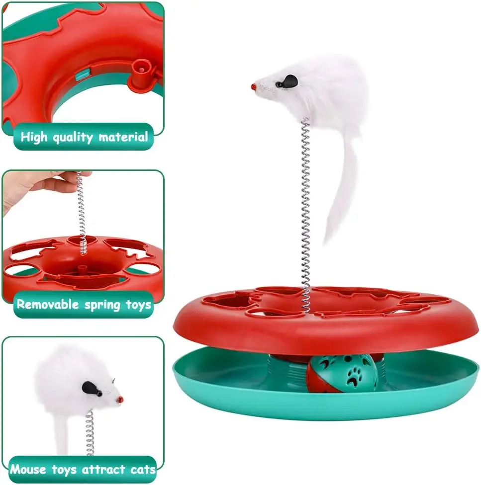 2 in 1 Interactive Pets Funny Plastic Roller Tracks Spring Mouse Cats Kittens Toy With Exercise Balls Teaser