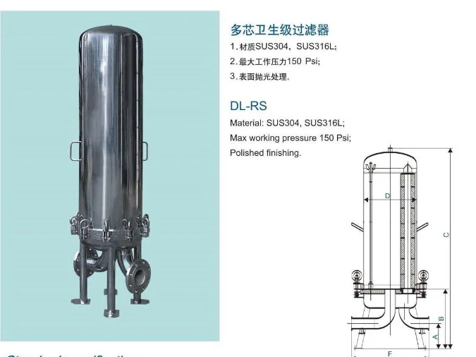 SS304 5 filter cartridges 40 inch water housing with JIS ANSI ASME BSP flange