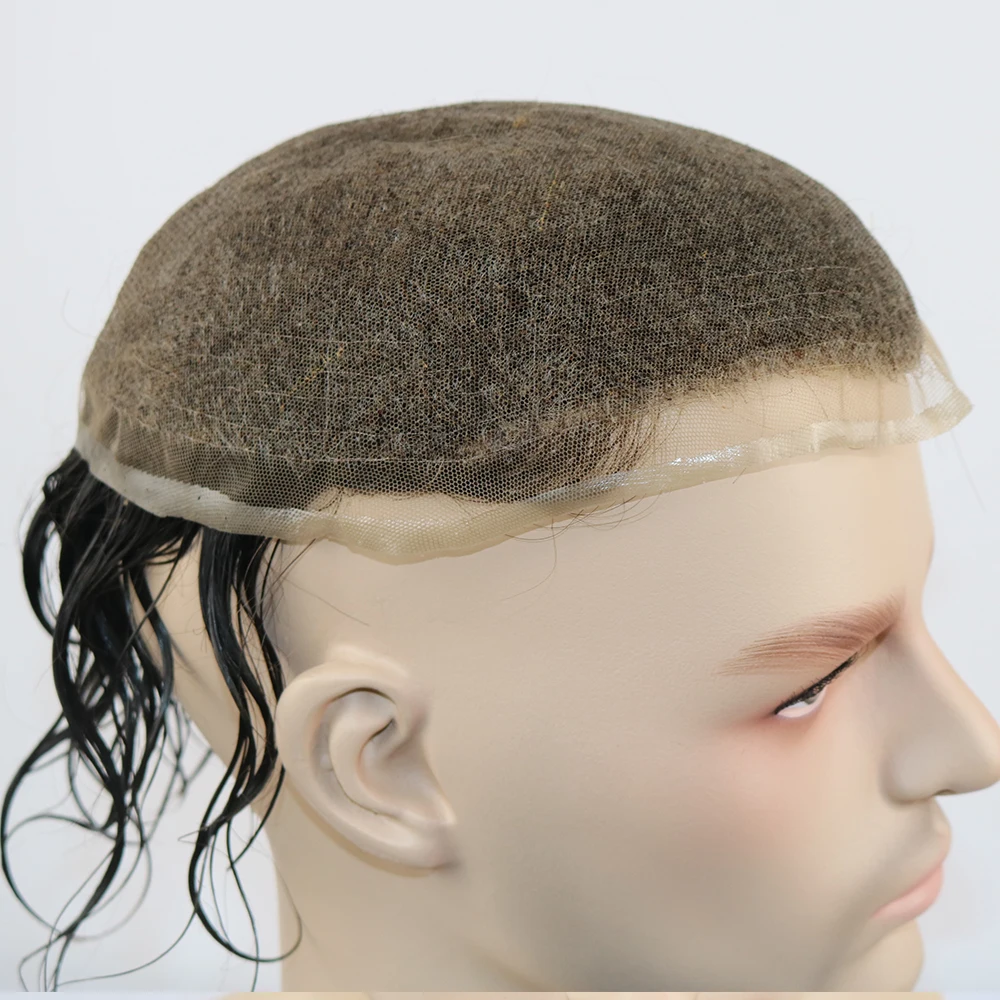 Швейцарский Кружевной мужской парик передний парик сменная система человеческих волос Прочный парик для мужчин отбеленные узлы