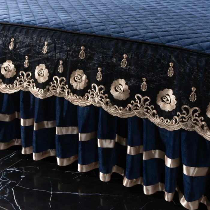 New AMZ Hot Luxury Bed Skirt Sets Queen King Size Crystal Velvet Lace Bed Skirt Milk Velvet Polyester&Cotton Bed Skirt Set 4Pcs