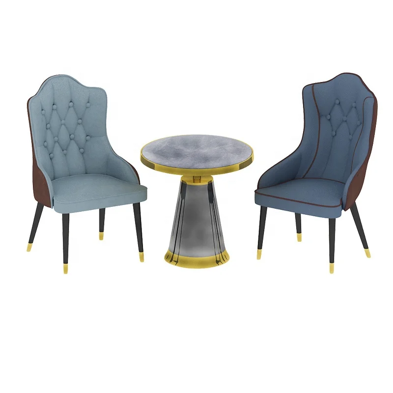 Italian Style Modern Luxury Home Furniture , High-back Advanced Blue Leather Texture Negotiation Restaurant Living Room Chair
