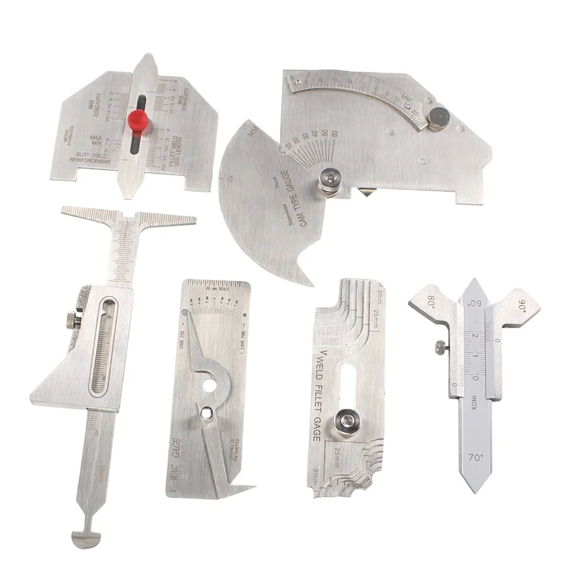 6PCS Welding Gauge Weld Inspection Gage Weld Seam Bead/Fillet/Crown Test Ulnar Ruler Degree Angle Measure Kits Combine suit