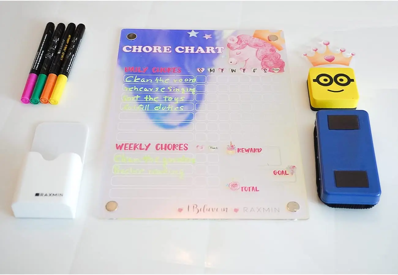 Chores Chart for Girls 11x8 Inch Rainbow Lridescent Acrylic Magnetic Dry Erase Board for Fridge Chores Chart for Kids