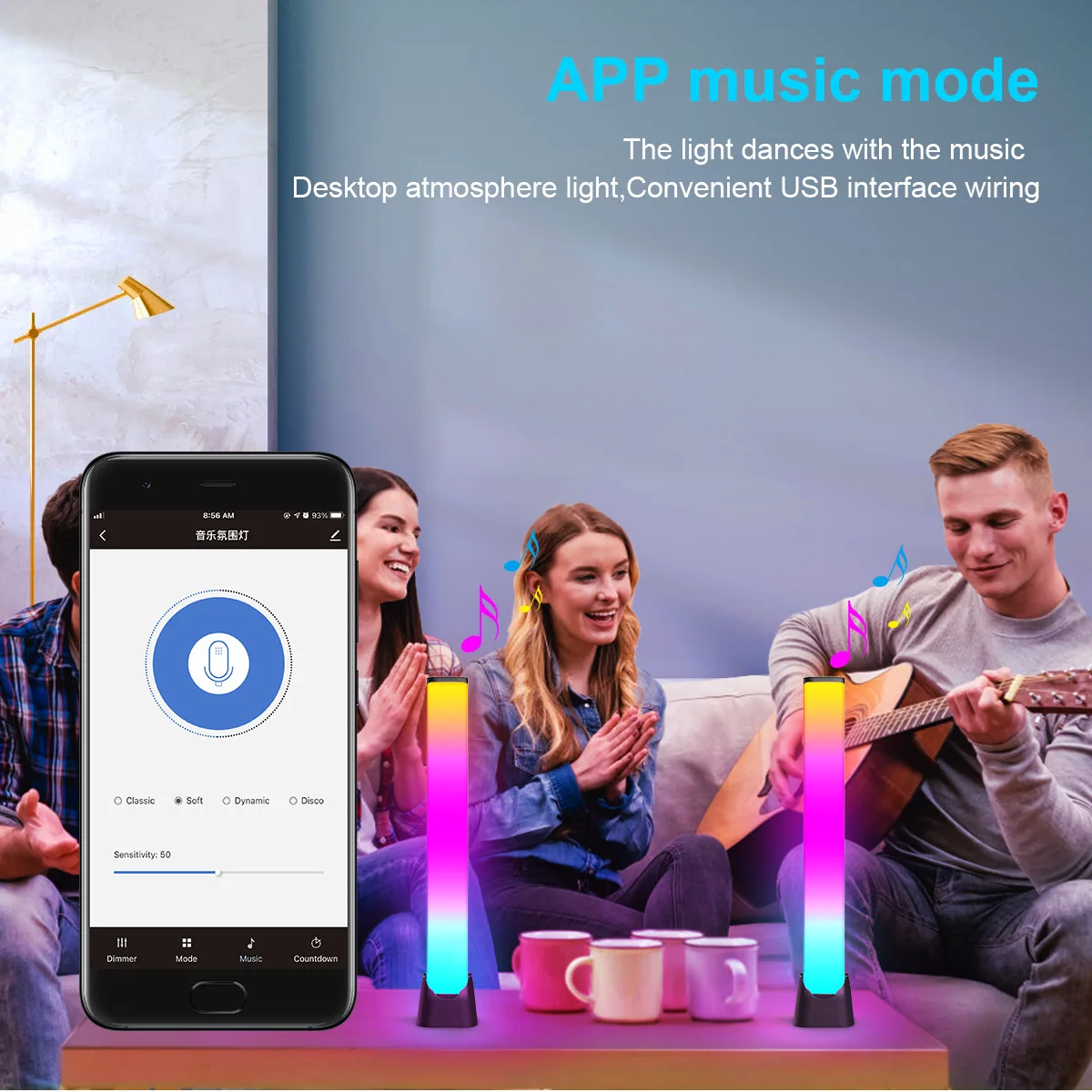 3d Rgb Sound Control Music Dj Lamp Bt App Control Pickup Rhythm Light Colorful Environment Lamp For Home Pc Tv Car Party