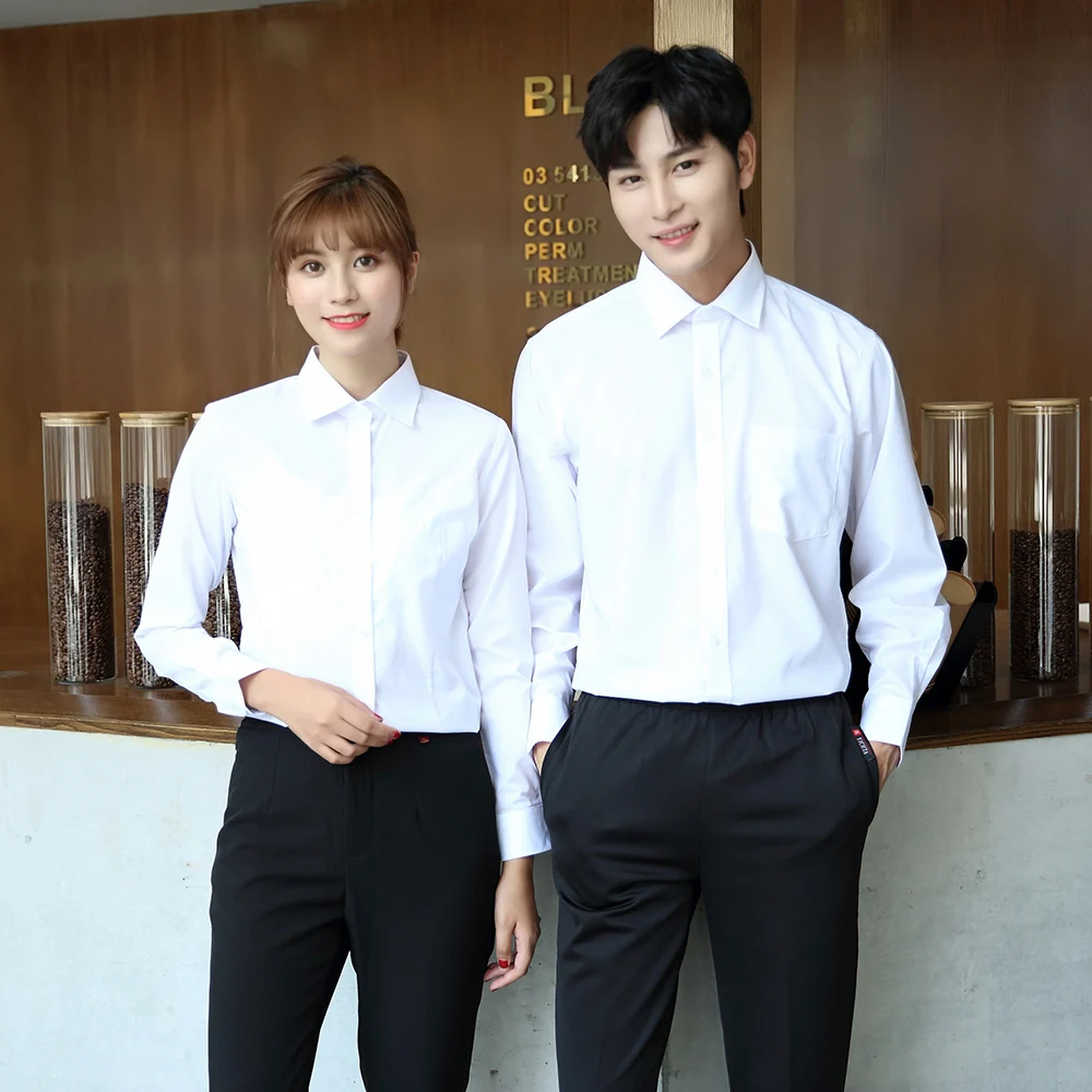 
Hotel uniform professional custom white shirt hotel waiter staff uniform factory custom LOGO production 