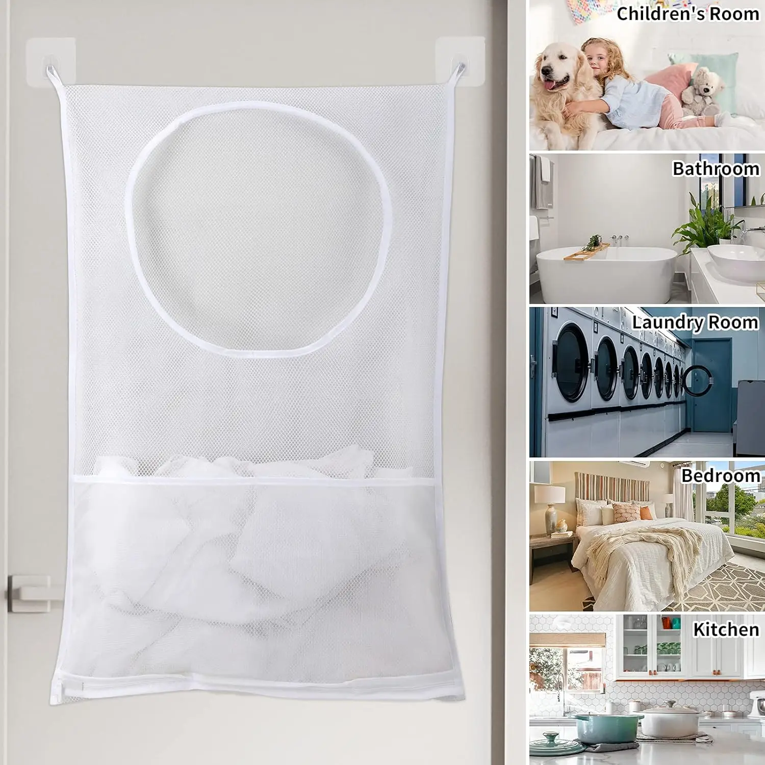 Wholesale Large Cotton Laundry Hamper Bag Door Hanging Mesh Clothes Travel Bag Customizable Size Home Cleaning Usage Toy Storage