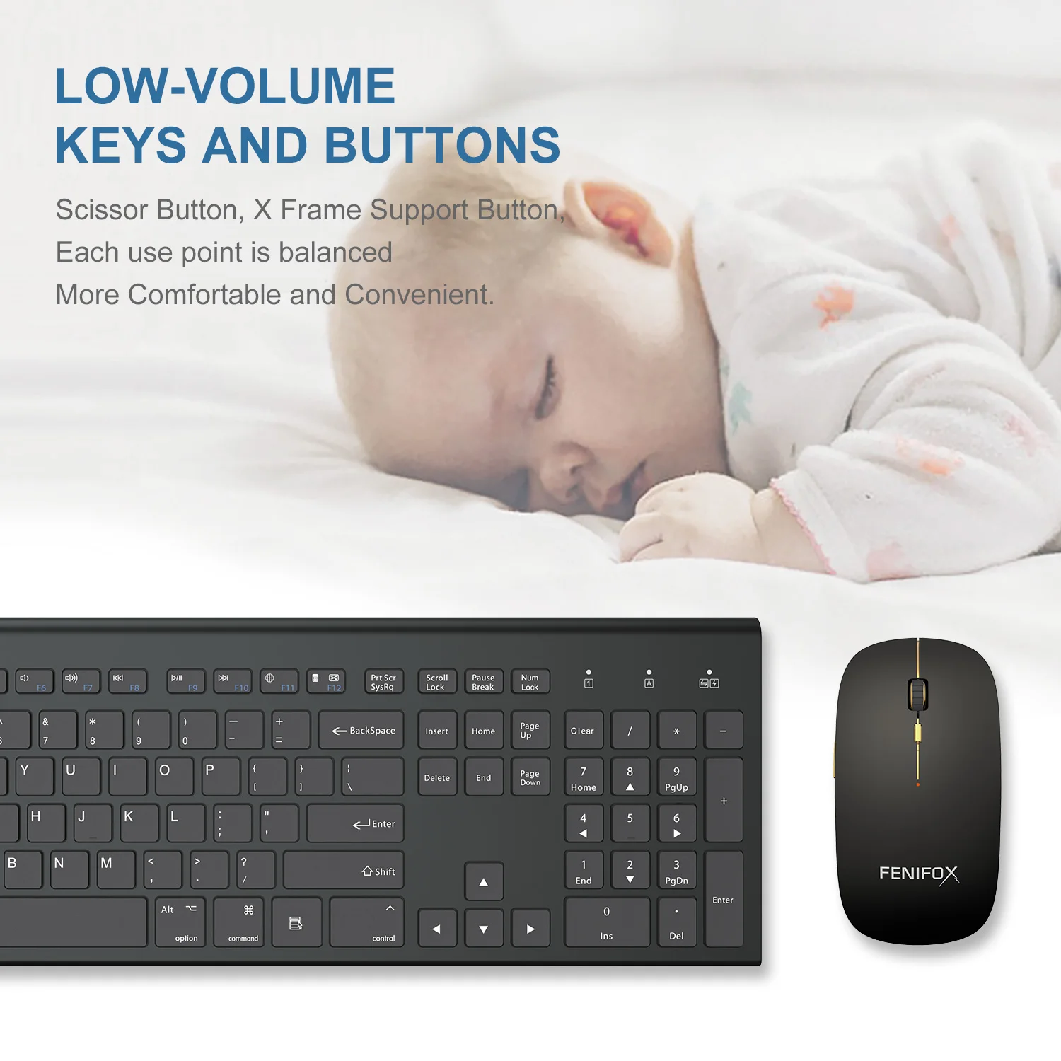 Dual System Switching Ergonomic Slope Selection 2.4G Full Size 104 Key Scissors-key Quiet Wireless Keyboard and Mouse Combos