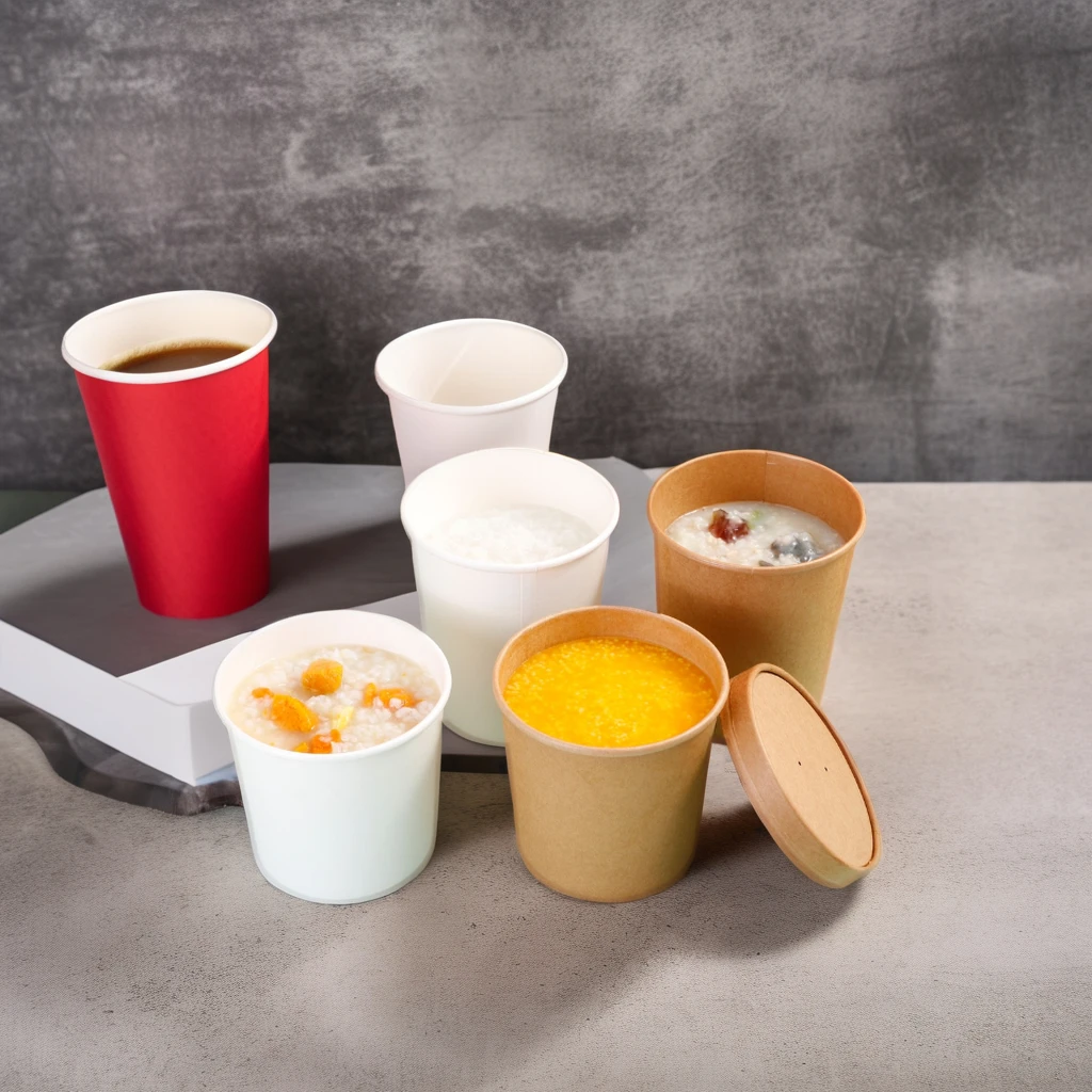Biodegradable 8oz 12oz 16oz Kraft Paper Soup Cup Fast Food  Paper Bowl Soup Container with Lids