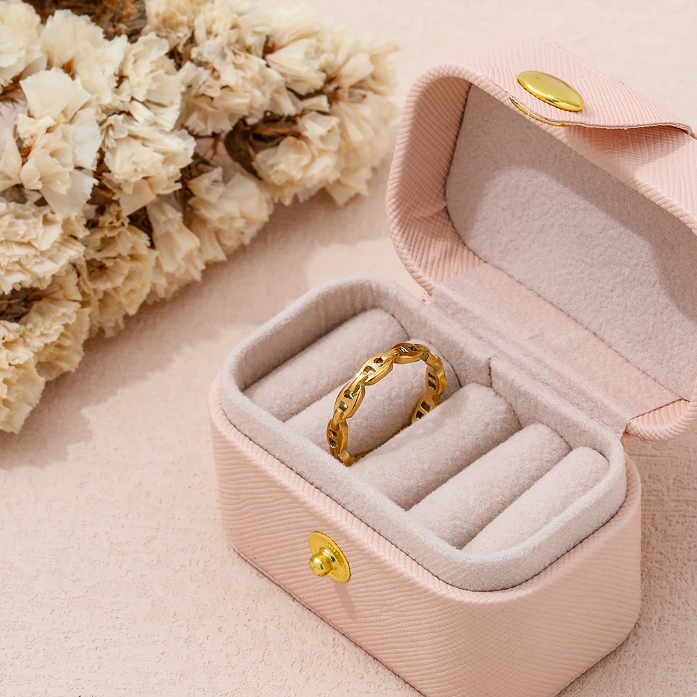 High End 18K Plain Gold Chain Hollow Rings Stainless Steel Trendy Simple Gold Plated Jewelry