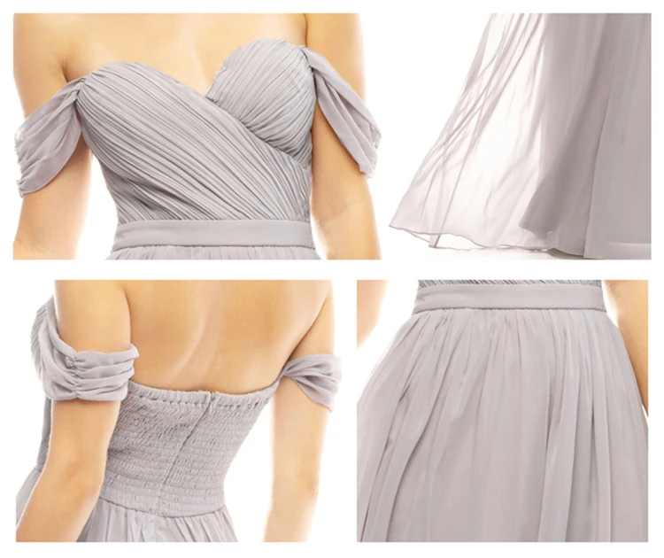 
Latest design a-line maxi backless muti way off shoulder bridesmaid dresses chiffon gray 