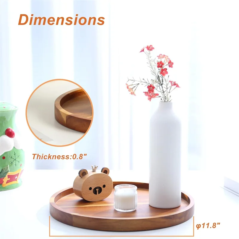 Wooden Serving Tray Premium Acacia Wood Round Trays Trays For Chocolate for Coffee