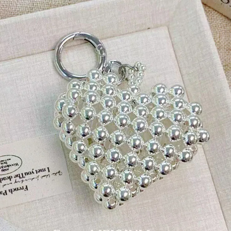 Statement Styole 7cm Silver Beads Braided Heart Charm Pendant Key  Bag Accessory