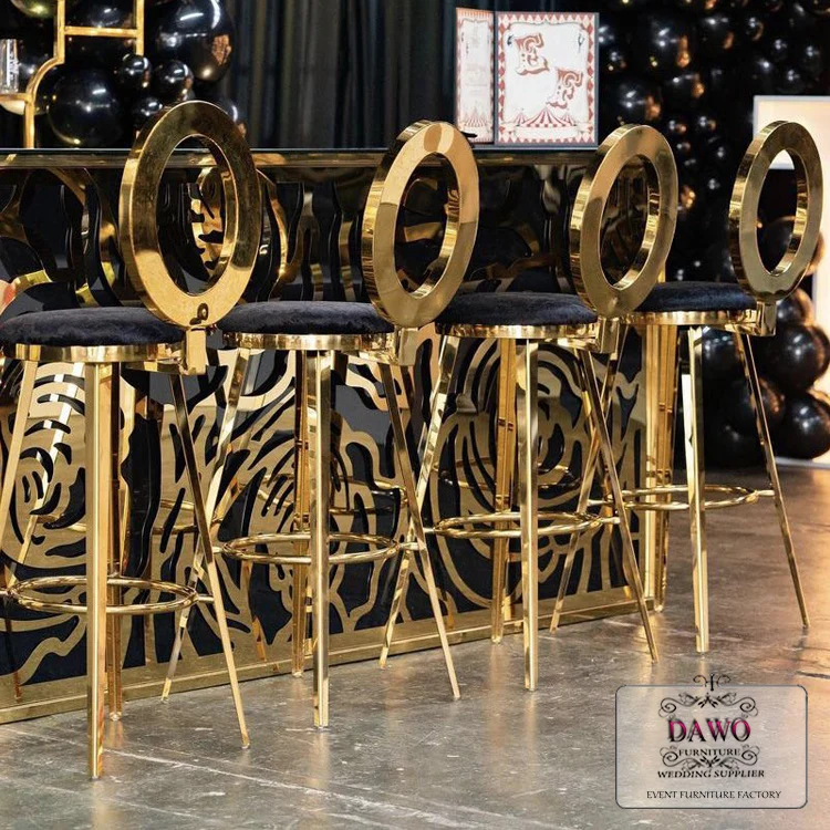 Modern gold frame steel strip back stool chair metal high bar stool chair