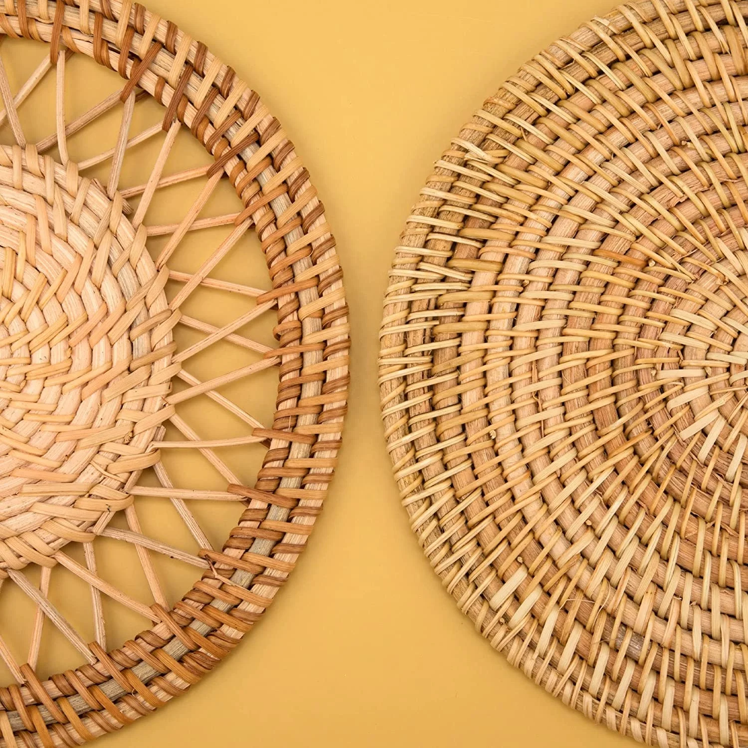 Wall Basket Decor Set Wicker Hanging Wall Basket with Rustic Design Handwoven Boho Rattan Seagrass Baskets for Decor Coaster