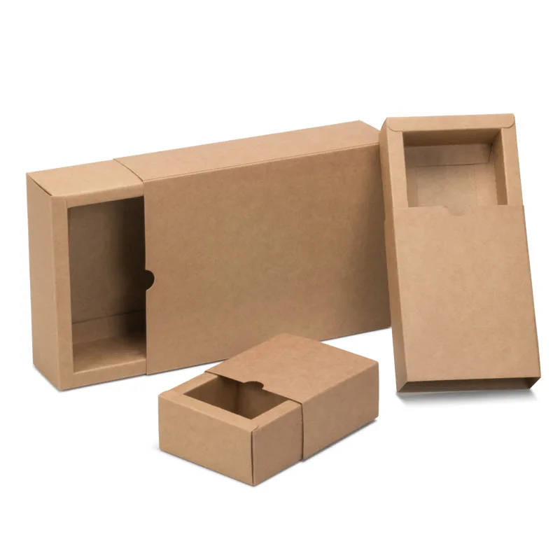 Eco friendly brown kraft paper foldable drawer gift box custom luxury Socks drawer sliding packaging box