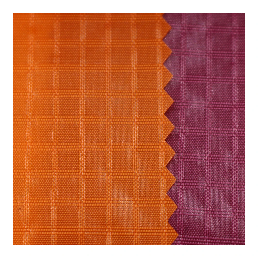 Colorful 210D three lines 0.5 grid pu coated nylon fabric china for upscale cloth lining