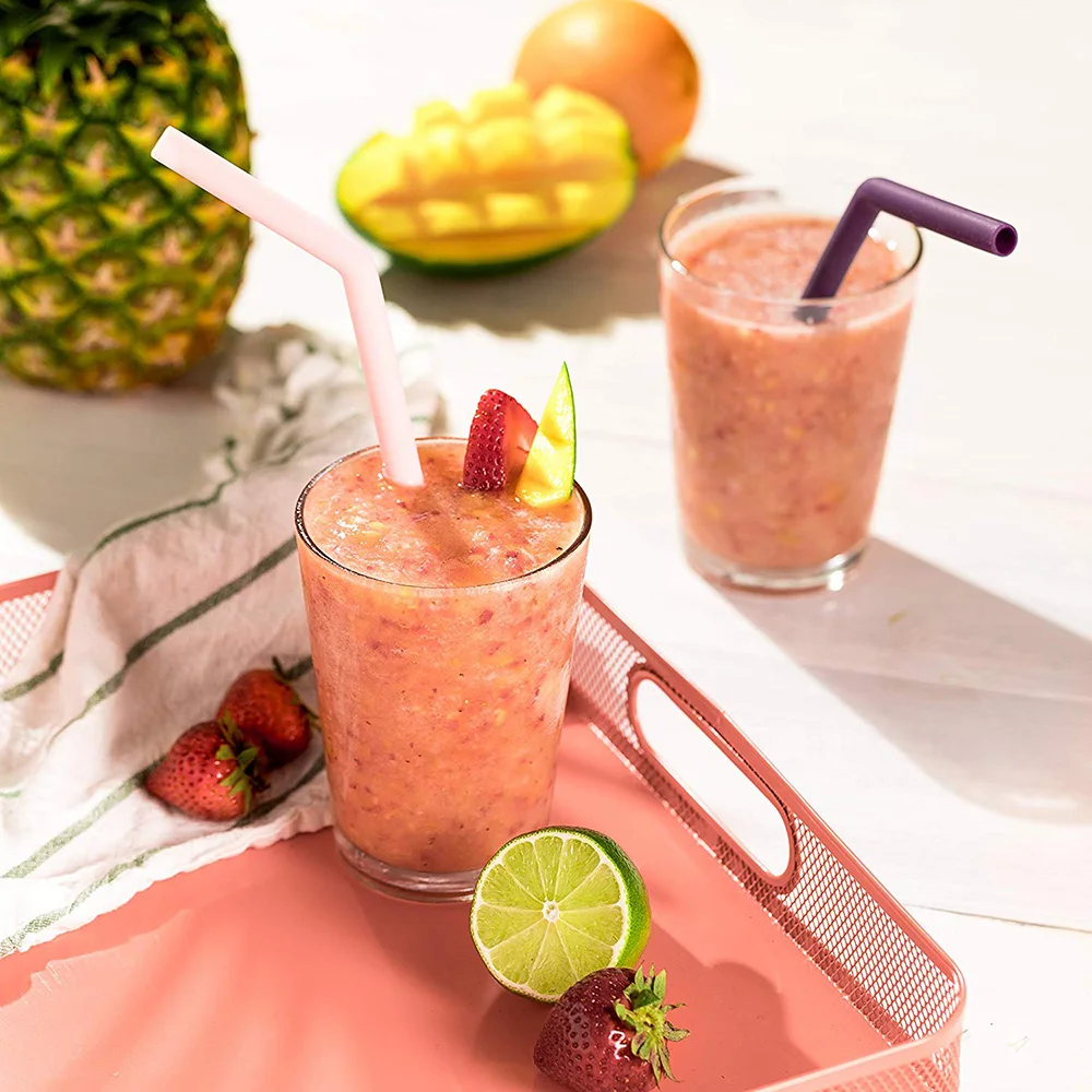 Eco-Friendly Reusable Silicone Straight Drinking Straws With Cleaning Brushes