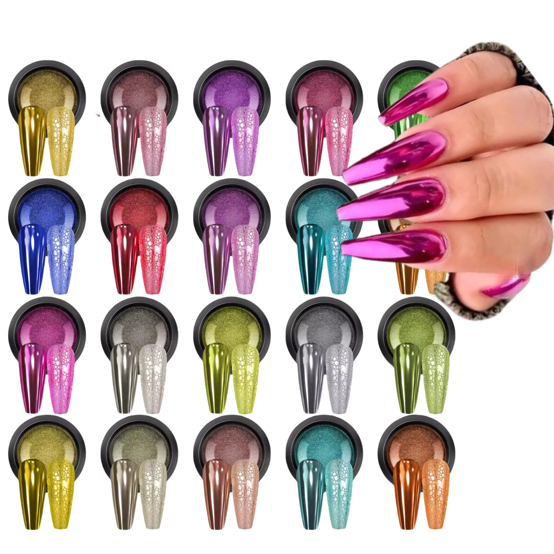 Wholesale Popular Nail Art Titanium Powder Mirror Flour Solid Color Electroplated Magic Mirror Powder Nail Glitter MCB Set