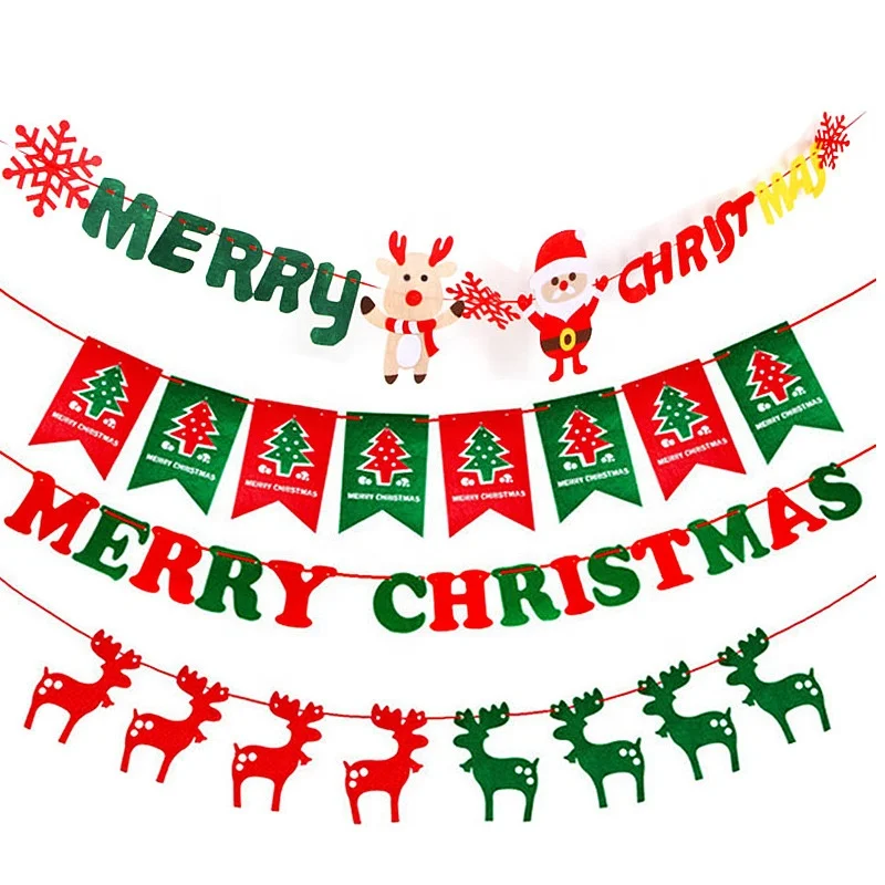 Merry Christmas Felt Banners Flags Hanging Garlands for Party Ornaments Hanging Xmas Gifts Christmas Decoration party supplies