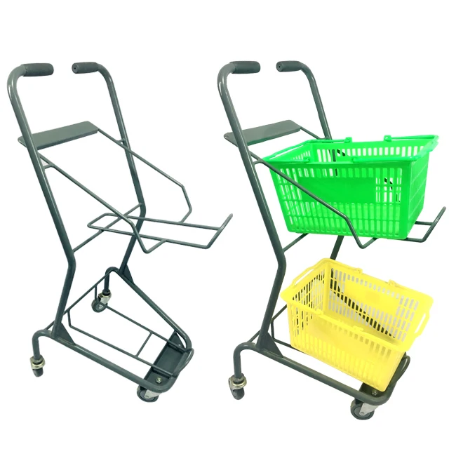 retail grocery store for sale double layer metallic wire shopping trolley