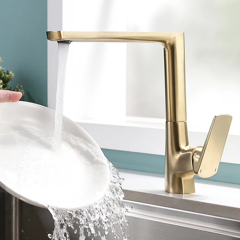 Sell Well New Type Modern Brass Single Handle Brushed Gold Kitchen Sink Faucet