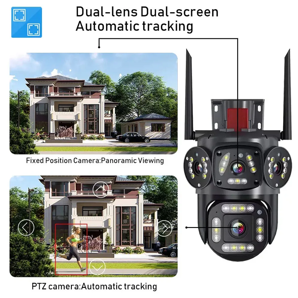 Super Clear HD 4MP Video Dual Lens Dual Video PTZ Waterproof Motion detection Alarm Action Network Camera PTZ WiFi IP Camera