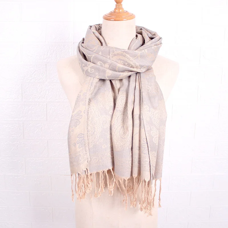Beautiful Winter Shawl Jacquard Paisley Polyester Wholesale Woman Cheap Pashmina Scarf Pashmina Shawl