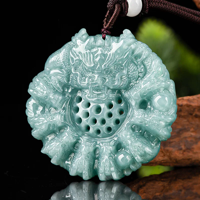 Jade Dragon Pendant Natural Myanmar Blue Burmese Jade Dragon Jadeite Jewelry Making Pendant Chinese Classical Rope Necklace