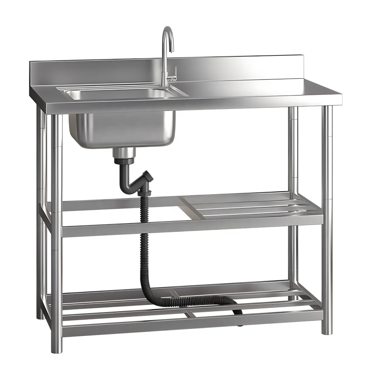 Free standing 100cm commercial stainless steel Outdoor Deep Sink Kitchen Sink metal Garden Sink with table